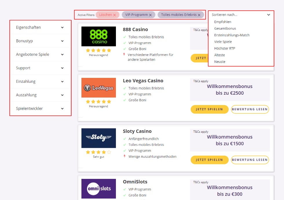CasinoGuide Casino Filter